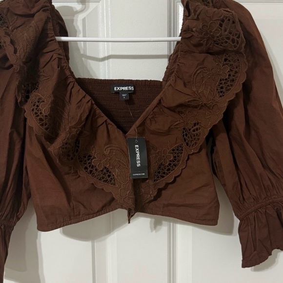 Express Brown Ruffled Blouse - Picture 2 of 5